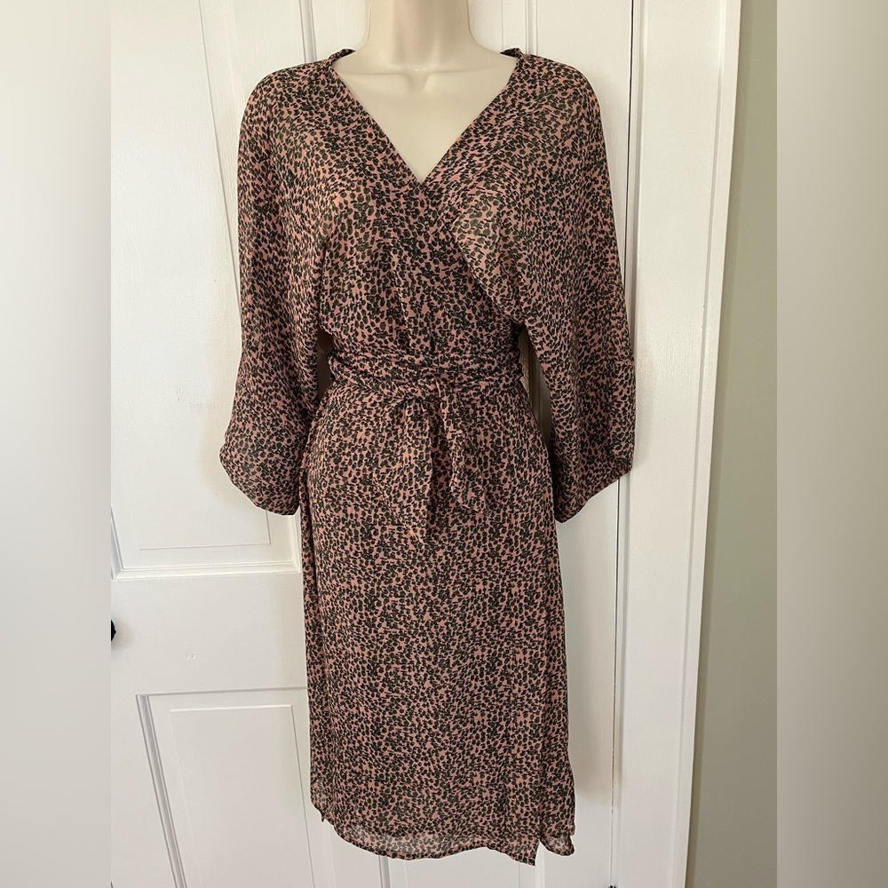 Josa Tulum Long Sleeve Kimono Wrap Dress One Size Semi Sheer Cover Up Pink Green